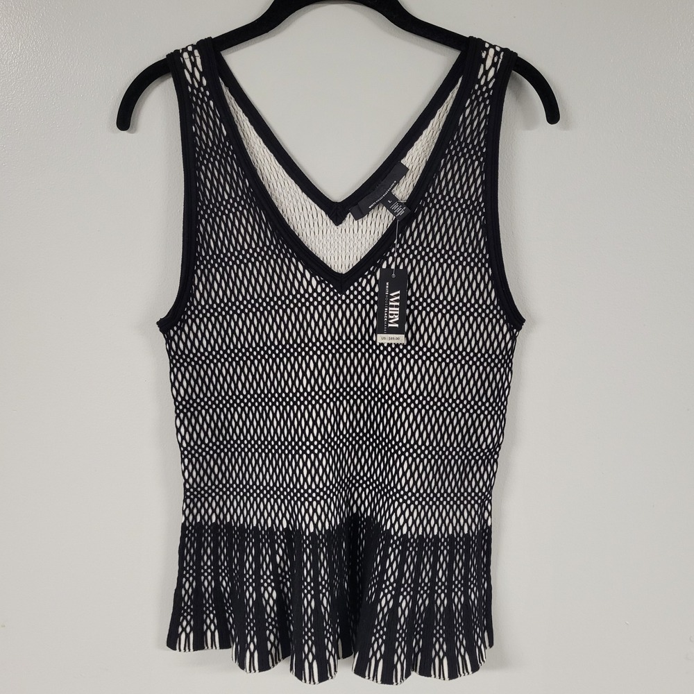White House Black Market Contrast Peplum Jacquard Top‎ L NWT
